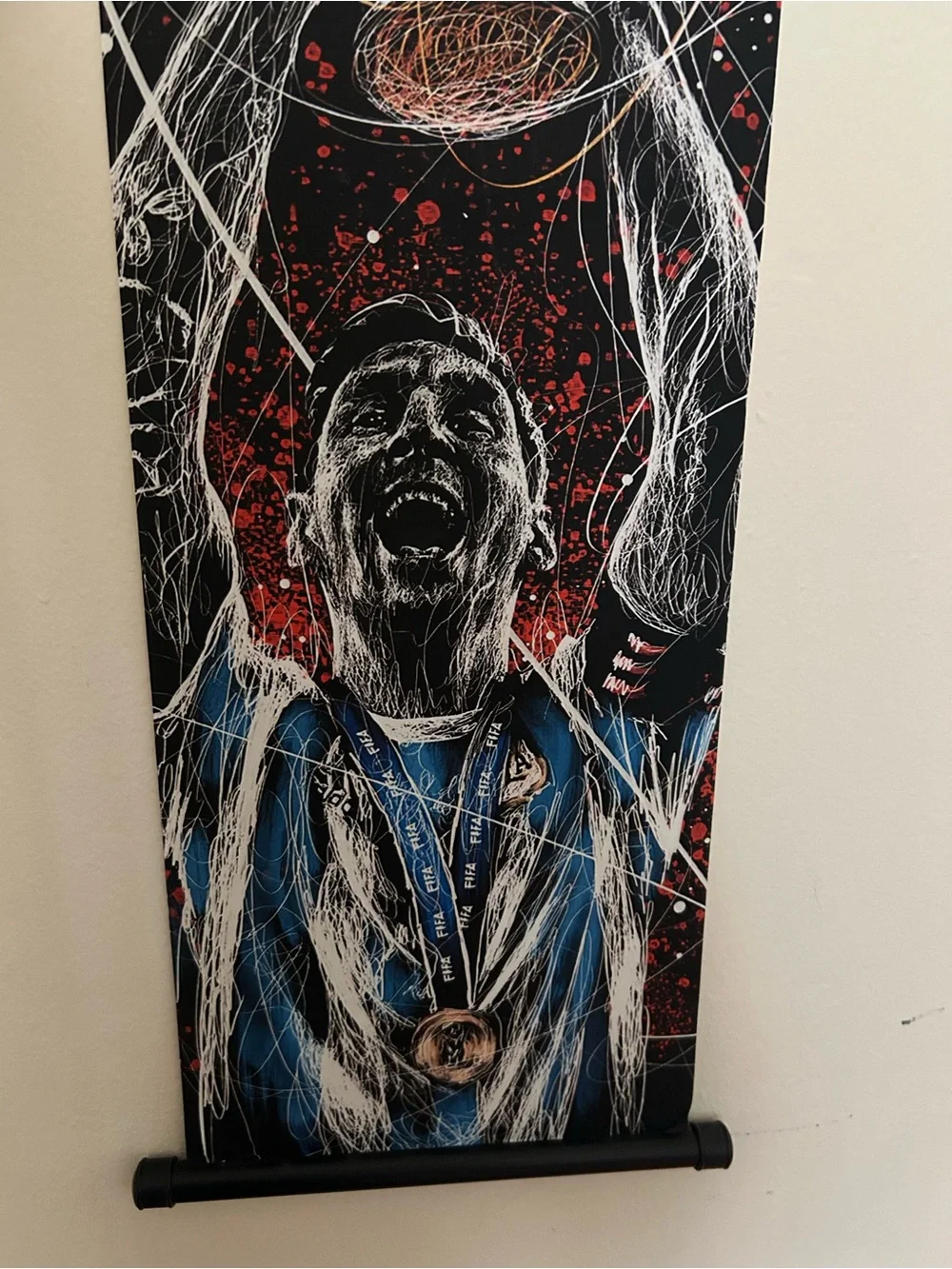 Messi Soccer Champion Vertical Wall Tapestry in Black and Blue